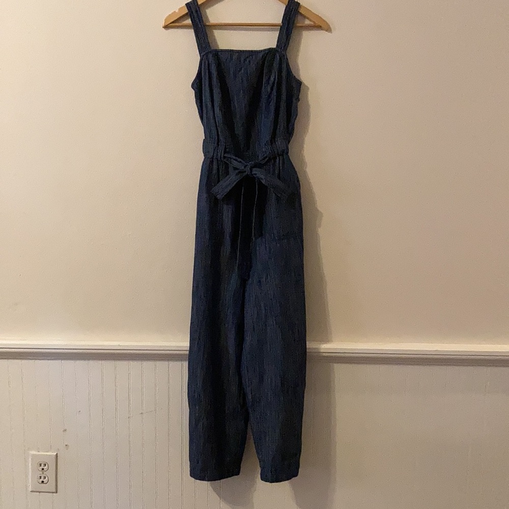 Women’s size S thread denim jumpsuit.
